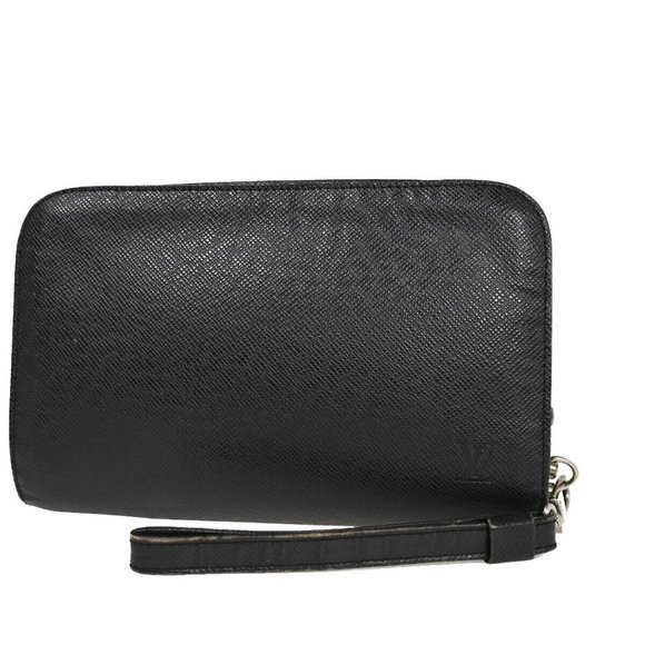 LOUIS VUITTON LV Logo BAIKAL Clutch Hand Bag Taiga Leather Black M30182 05HB652 - Picture 1 of 16